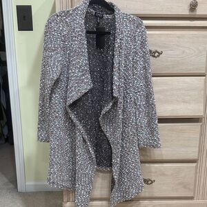Women's Gray Tweed Open Front Sweater